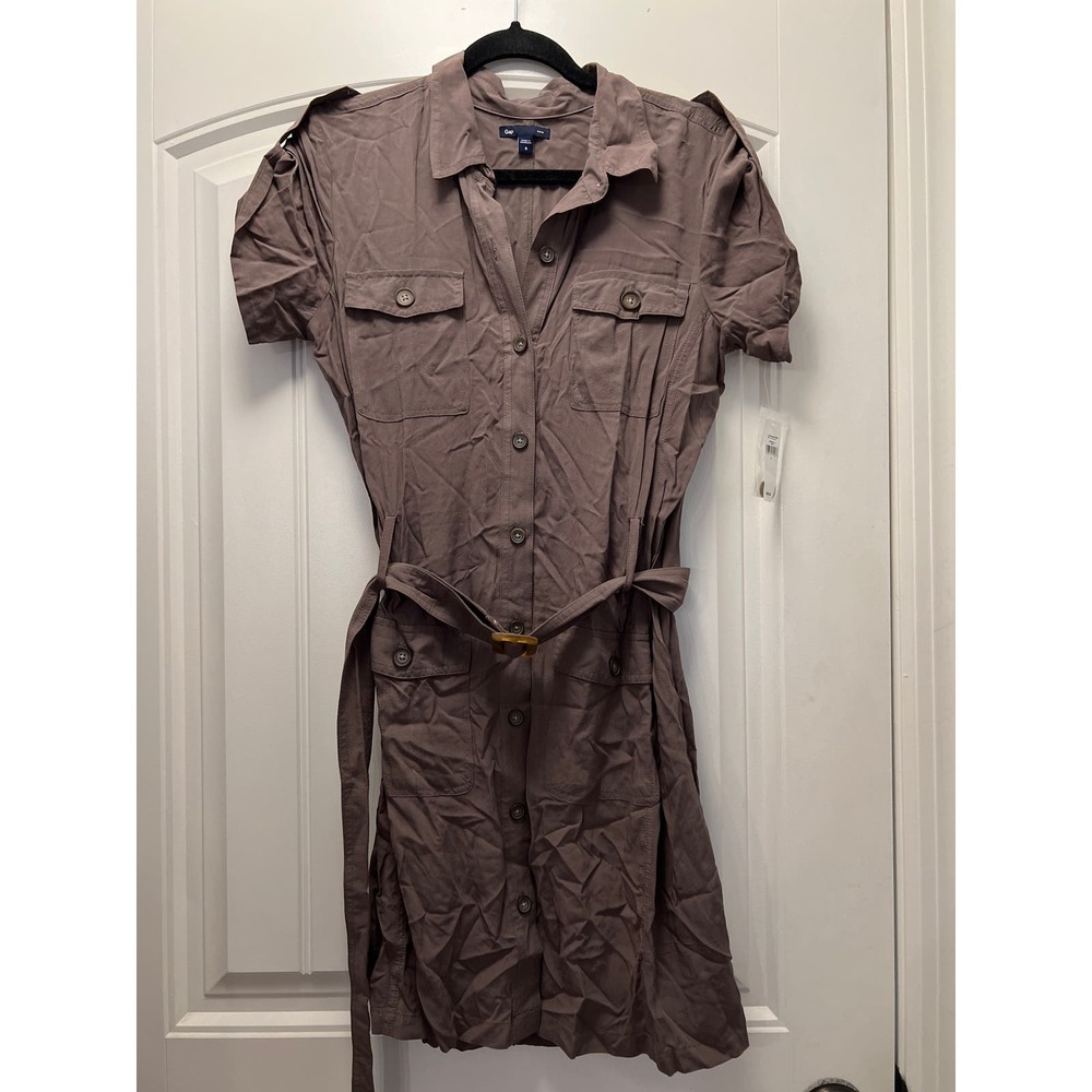 Gap Women’s Short Sleeve Button Down Belted Safari Casual Dress Size 6 Gray NWT
